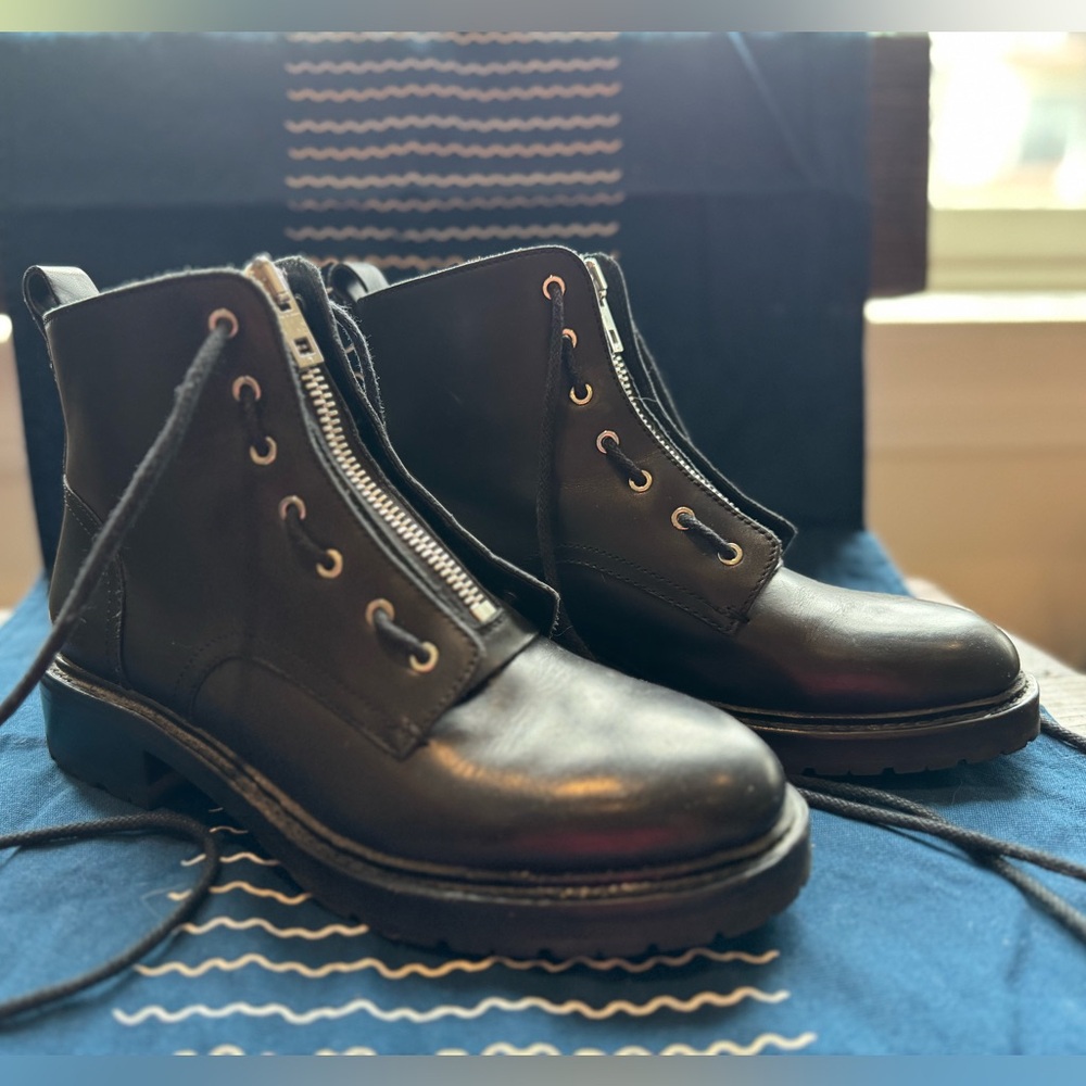 Rag & Bone Cannon Front-zip Leather Ankle Boots- Size 7.5/ 37.5